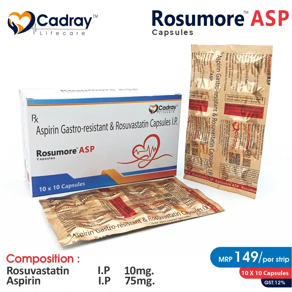 Rosuvastatin 20mg + Aspirin 75mg Capsule | Best Price for PCD Pharma Franchise | Cardiovascular Care